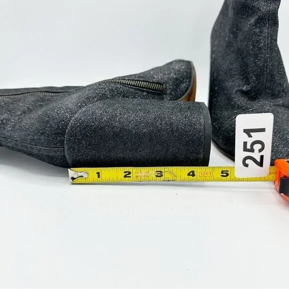 Dries Van Noten Black Glitter Block Heel Side-zip‎ Designer Bootie Boots Sz 9.5